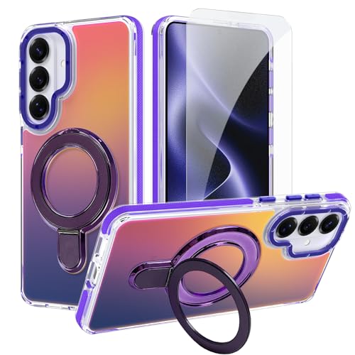 Image of Magnetic for Samsung Galaxy S26 Plus Case with Stand [Compatible with Magsafe] [Cute Fluorescent Design] [1 Screen Protector] Slim Translucent Matte Case for Galaxy S26 Plus 6.7 inch, Purple
