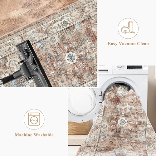 Pauwer Long Hallway Runner Rug 2'6''x14', Boho Washable Runner Rugs with Rubber Backing, Non Slip Carpet Runner for Hallways, Farmhouse Rug Runners for Kitchen Laundry Room Entryway