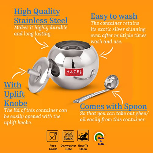 Buy HAZEL Stainless Steel Oil and Ghee Container With Spoon for Kitchen | 320 ml Capacity Multipurpose Oil Container Online at Low Prices in India - Amazon.in - Image 4