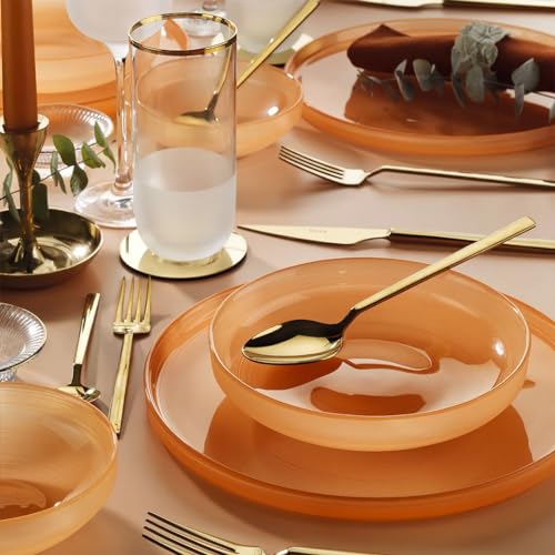 Vajilla de Vidrio de 18 Piezas Fecra Circle Salmon - de 18 Piezas Salmon – Vajilla completa y elegante – Juego de Comedor para 6 personas Vajilla de Vidrio de 18 Piezas Fecra Circle Salmon - de 18 Piezas Salmon – Vajilla completa y elegante – Juego de Comedor para 6 personas