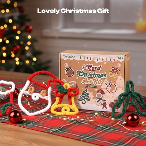 Image of Caydo i Cord Christmas Decoration Making Kit with 24 Patterns, 7pcs Arcylic Yarns and 49ft Craft Wire Kits for Beginners, DIY Xmas iCord Handicraft Making Kit for iCord Knitting Machine(Not Included)