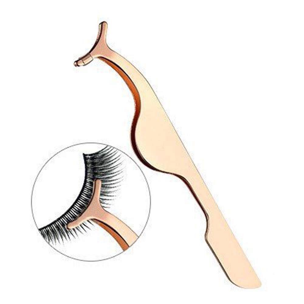 False Eyelashes Applicator Tool, Professional Falses Eyelash Extension Stainless Steel Clip Remover Tweezer for Lashes Application and Removal (Gold)