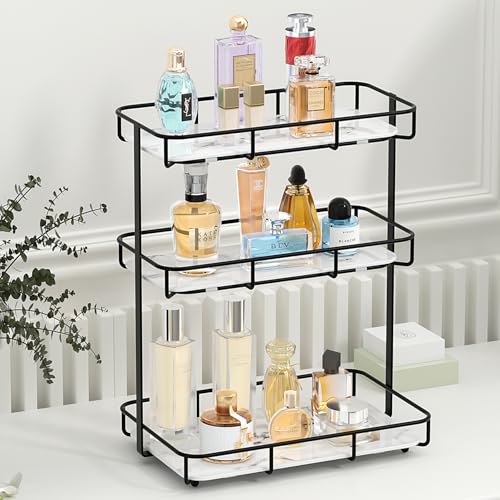 Image of Bathroom Organizer Countertop Perfume Organizer Makeup Organizer Cosmetics Storage Display Rack Vanity Tray Dresser Stainless Steel Gold Shelf White Marble Ceramic Tray