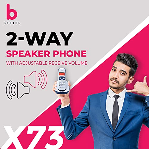 Image of Beetel X73N Cordless 2.4Ghz Cordless Landline Phone with Caller ID Display, 2-Way Speaker Phone with Volume Controls, Auto Answer, Alarm Function, Stylish Design (Blue /White)(X73N)