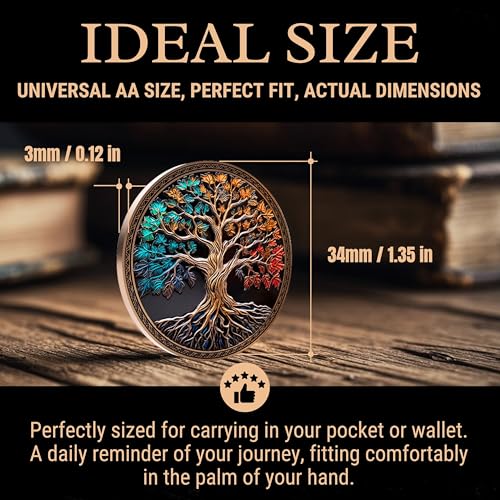 Image of Milestone Mint Affirmation Sobriety Coin Set 10 PK - Tree of Life Anniversary Sobriety Gifts for Men & Women | AA Coins and Medallions w /Token, 3D Texture, Recovery Sober Chips | Bulk Pack Discount
