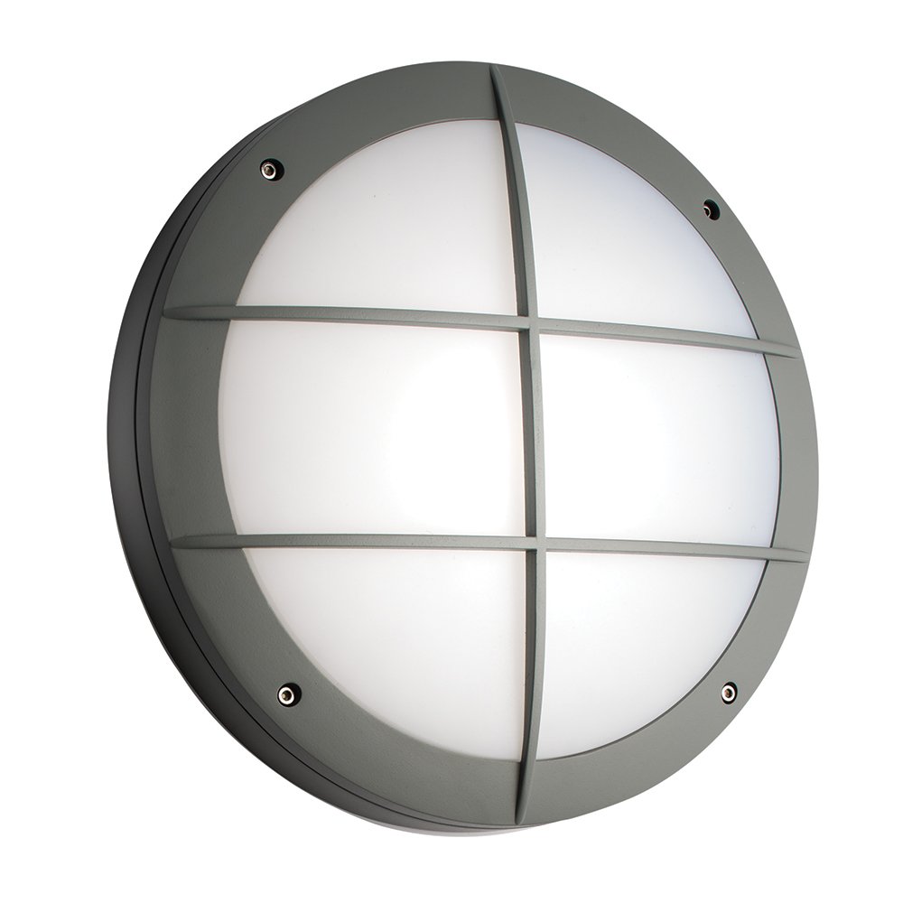 LUIK IP65 Outdoor 18W Grill Grey Round Security Porch Robust Polycarbonate Slimline LED Bulkhead Light with Microwave Sensor