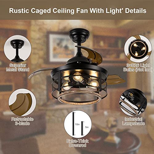 Farmhouse-Ceiling-Fan-with-Lights-and-Remote-36inch-Caged-Ceiling-Fan-Outdoor-Ceiling-Fans-for-Patios-Black-Industrial-Retractable-Ceiling-Fan-with-Reversible-Motor-Rustic-Ceiling-Fans