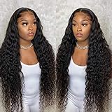 Deep Wave Lace Front Wigs - Curly Human Hair Wigs for Black Women Natural Hair Wigs Glueless Lace Wigs Human Hair Pre Plucked Transparent Lace Frontal Wigs Brazilian Virgin Hair Wigs 180% Density…