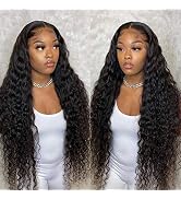 13x4 Deep Wave Lace Front Wigs Human Hair 28 Inch Pre Plucked with Baby Hair 180% Dnesity HD Curl...