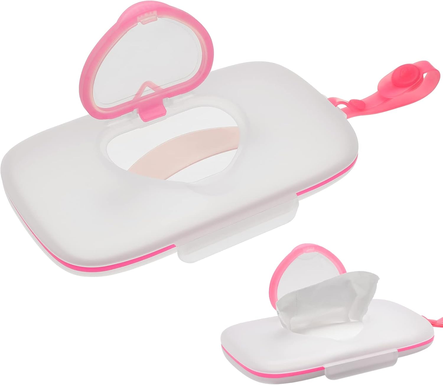 Portable Wipe Box Compact Wet Wipes Dispenser for Travel Refillable Container with Silicone Seal for Diaper Bag Pink