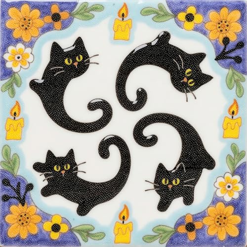 Carreau de sol amovible vinyle autocollant 30x30 cm décoration motif chat noir