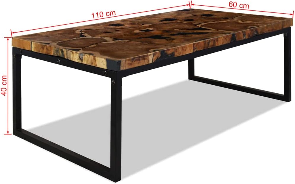 vidaXL Coffee Table, End Table with Steel Frame, Side Table for Living Room Bedroom Office, Home Furniture, Modern Style, Teak Resin
