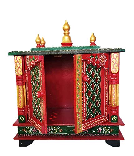GLOBAL TECH Wooden Pooja Temple/mandir with Magnetic Door for Home & Office size-18x9x22 inch (Red & Green) - Image 4