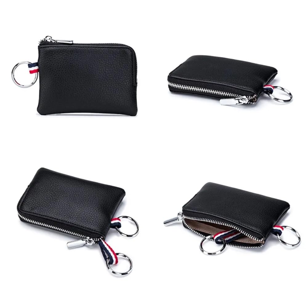 Zense - Porte-Monnaie en Cuir Noir avec Porte-clés ZA0011