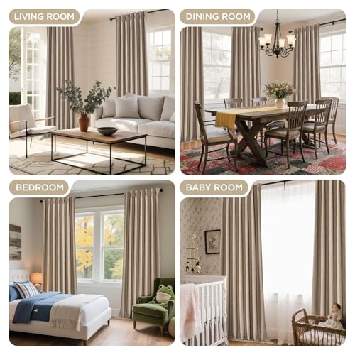 Image of Joydeco Thick Linen Pinch Pleated Curtains 84 Inch Long 2 Panel Set for Living Room, Double-Faced Curtain for Bedroom, Back Tab Blackout Drapes with Adjustable Hooks (40 inchW x84 inchL,Thick Linen)