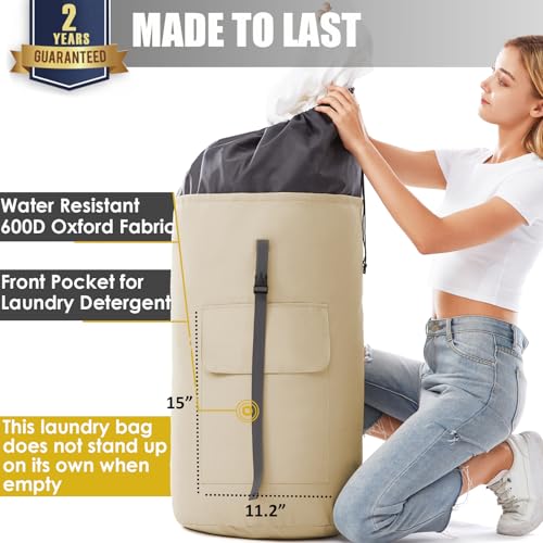 Backpack Laundry Bag, 115L Heavy Duty Extra Large College Laundry Backpack, Dirty Clothes Bag with Shoulder Straps, Laundry Hamper Bag with Drawstring Closure for College Dorm, Apartment Khaki - image 2