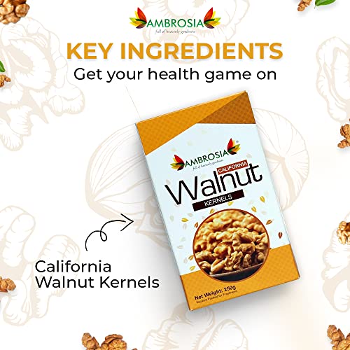 Image of Ambrosia California Walnut Kernels (Akhrot Giri) 1kg (Pack of 4 x 250g) | Extra Light Halves | Premium Shelled Walnuts | Healthy Dry Fruits | Rich in Omega-3