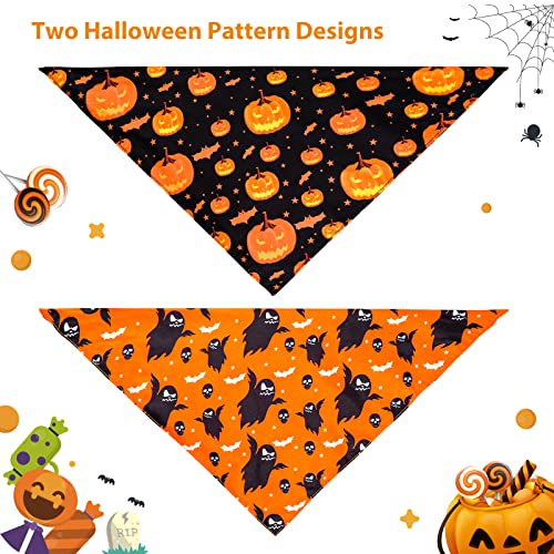 Viretec Halloween Dog Bandanas, Pet Holiday Pumpkin Bat Ghost Themed Pattern Bandanas 2 Pack, Double Sided Scarf Triangle Bib Neckerchief Set For Dogs And Cats Costume #TOP4
