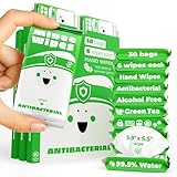 Impossibly Compact Travel Antibacterial Wipes Hand Sanitizer - 99.5% Water and Aloe - Safe for Sensitive Skin & Hypoallergenic Hand Wipes - Travel Essentials For Adults & Kids, 30 Pack Total 180 Wipe