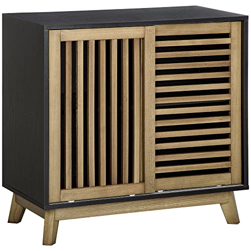 HOMCOM Meuble Buffet de Rangement avec Portes coulissantes et étagère réglable - 75 x 40 x 74,3 cm - Noir et Naturel