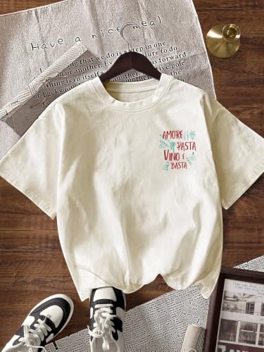 Image of RoseSeek Women's Graphic Letter Tee Crew Neck Trendy Summer Vintage T Shirt
