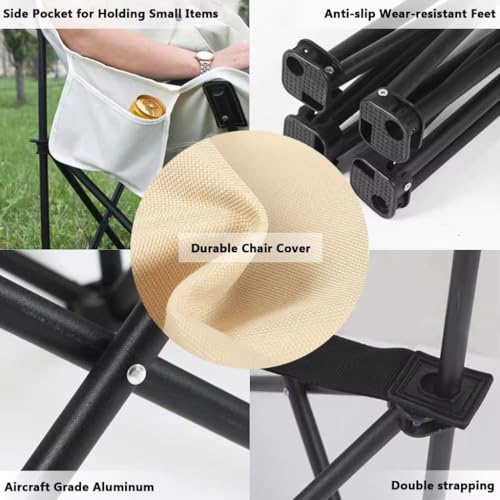 Image of Lyrovo Portable Folding Camping Chair High Back | 90 to 145 Degree Adjustable Compact Lightweight | Foldable Chair for Camping, Beach, Picnic & Balcony