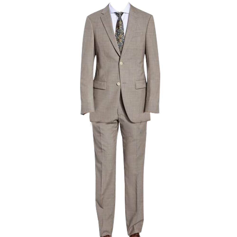 HBDesign Mens 2 Piece 2 Button Peak Lapel Business Formal Suits Light Khaki