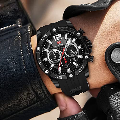 Image of MF MINI FOCUS Men Watch, Chronograph Waterproof Sport Analog Quartz Watches Blue Silicon Strap Fashion Wristwatch for Men