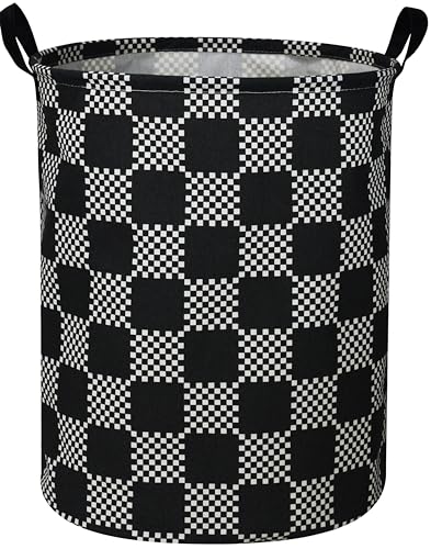 Image of ESSME Boys Laundry Hamper,Kids Hamper Collapsible Canvas Waterproof Storage Bin for Boy, Nursery Hamper,Gift Baskets,toy bins(Black grid)