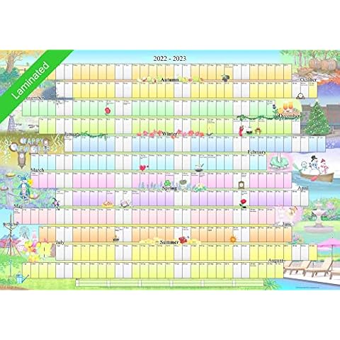 Laminated, 2022-2023, Student, Year, Academic, Illustrated, Wall Planner, Calendar, Organiser, Poster, Compact, A2 Size, with Stickers Cover