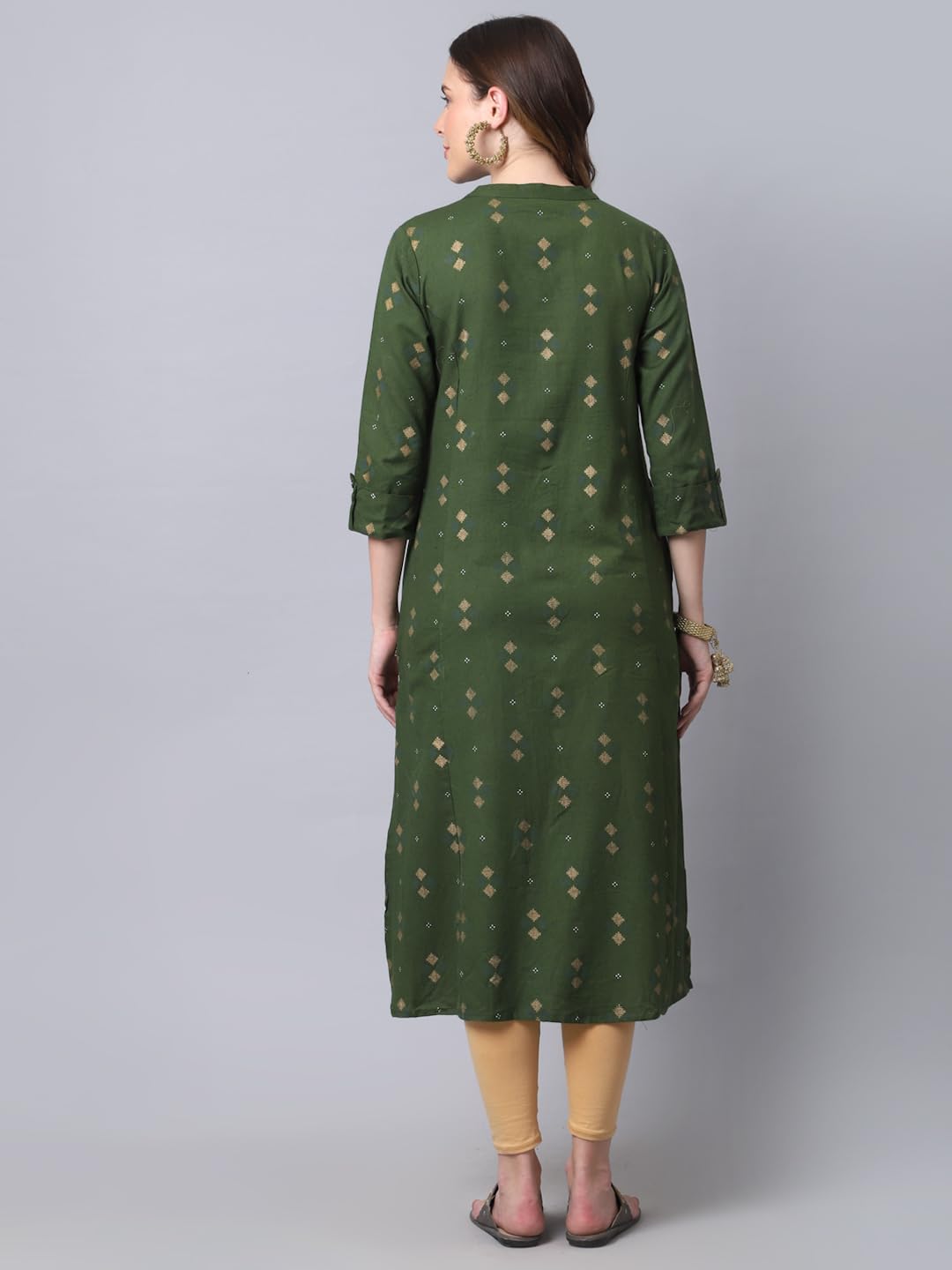 Pistaa's Women's Cotton Regular Fit A-Line Kurta (Mehndi Green_XX-Large) 2