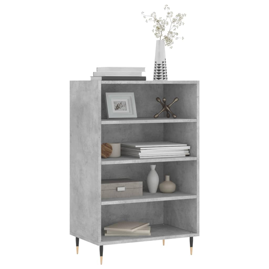 Betongraues Highboard 57x35x90 cm Holzwerkstoff mit Metallfüßen, vielseitiges Sideboard für Wohnzimmer, Esszimmer, Flur und Büro, Stabiler Stauraum, platzsparend, mit Wandhalterung
