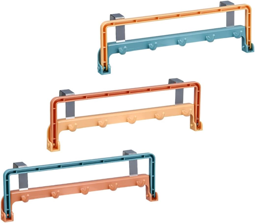 3pcs Cupboard Door Hook Hanger No Drilling Towel Rack Collapsible Hanging Rack Easy Install Rustproof for Kitchen