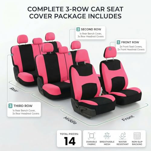 Image of FH Group Universal Automotive Seat Covers 8 Seater Set | Light & Breezy Flat Cloth Washable Car Seat Cover for SUV, Sedan, Truck | Airbag Compatible Interior Upgrade - Pink /Black