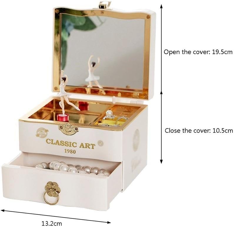 Image of AUGEN Exclusive Music Box Musical 360 rotatable Carousel Children's Wooden Men and Women Birthday Creative Christmas Valentine's Day Gift Home Decoration (Jewelry Box A)
