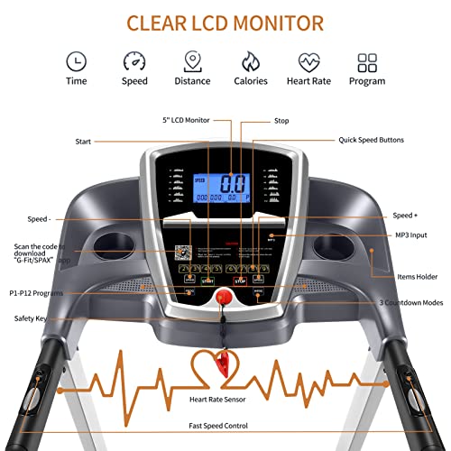 CAROMA Laufband für Zuhause Klappbar, Laufband Elektrisch 2200W mit Stoßdämpfer, Intelligente App/Bluetooth-Lautsprecher… – Bild 5
