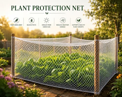 Image of 12 Ply Plant Netting 50 mm Mesh - Heavy Duty Garden Support Net, UV Resistant Trellis Net for Vegetables, Climbing Plants & Creepers (White, 20X250FT)