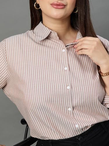Image of Style Quotient Plus Women Blue and White Stripe Polycotton Regular Formal Shirt