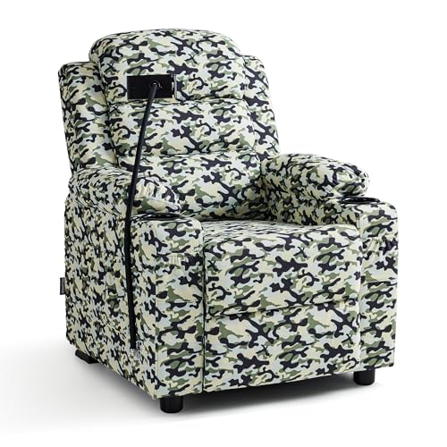 MCombo Bigger Kids Recliner for Ages 5+, Teens Recliner with iPad Stand, Child Reclining Chair with Cup Holders (Camouflage)