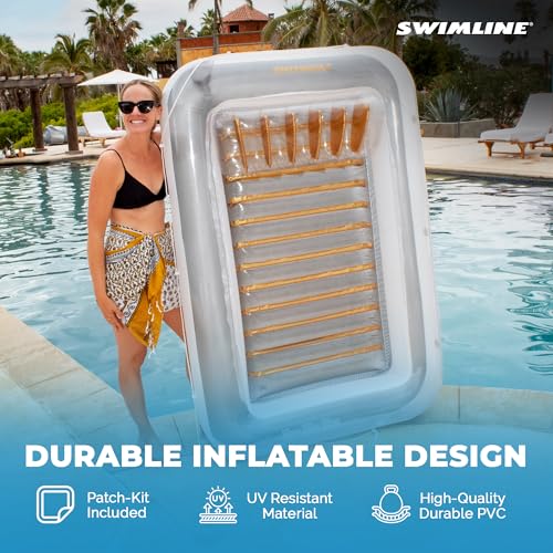 SWIMLINE Original Suntan Tub Luxe Edition Inflatable Floating Lounger Pearl White Gold | Tanning Pool Hybrid Lounge | Comfort Pillow | Fill with Water | for Kids & Adults | Reflective Tanning Design by Swimline - Used condition - Image 6