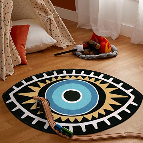 Beeiva Cute Evil Eye Decor Area Rug, 3X5 Washable Entryway Rug Indoor Non-Slip, Door Mat Accent Throw Rugs Floor Carpet For Living Room Kitchen Bedroom Bathroom Kid Room（Black，3X5Ft） #TOP27