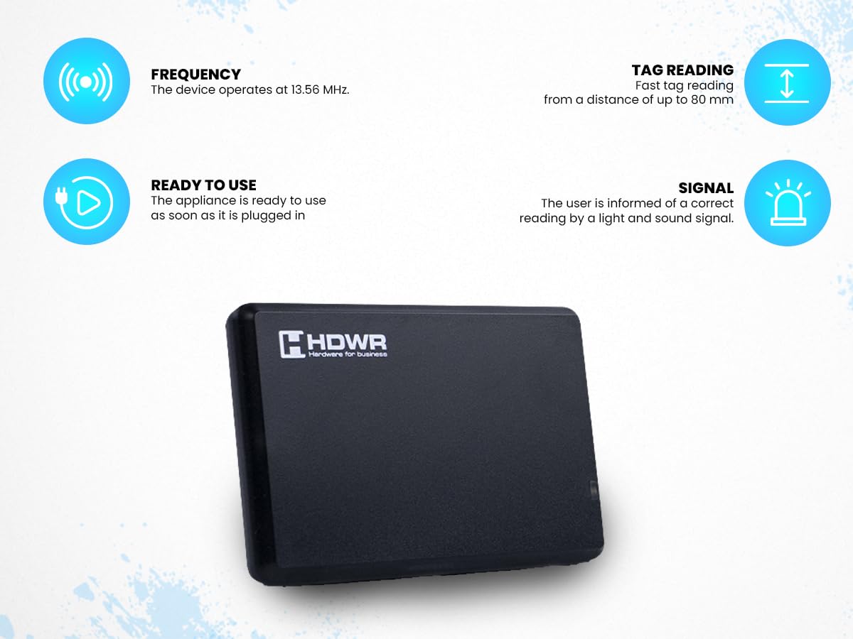 HDWR HD-RD20XC Lecteur RFID Filaire, Lecteur d'étiquettes et Badges | Lecteur performant pour étiquettes d'identification, facile à utiliser, USB, Plug and Play