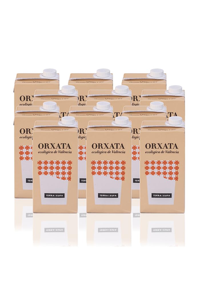Terra i Xufa - Pack de 12 Unidades de Horchata Ecológica de Valencia - Formato de 1L - Apto para Veganos - Bebida Vegetal Libre de Gluten - Refresco Mediterráneo Sin Lactosa