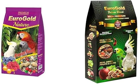 EuroGold Ballı ve Meyveki Karışık Papağan Yemi, Doğal İçerik, 750 Gr & EuroGold Deluxe Blend Fruits&Nuts Meyveli ve Kuruyemişli Papağan Yemi, 650 Gr