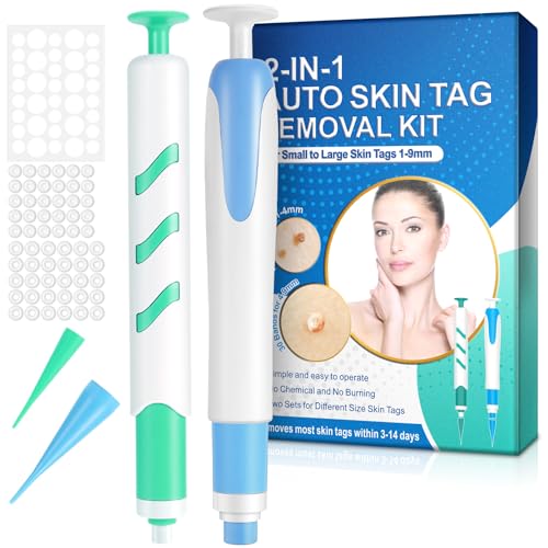 Skin Tag Removal Kit 2-in-1 Auto Skin Tag Remover Tool with 2 Sizes Applicator Pens & 60 Bands Safe & Easy Skin Tag Remover for Face & Body (19mm)