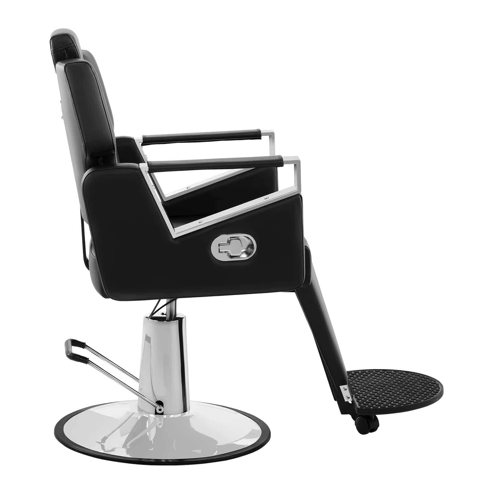 Physa Friseurstuhl Turin Black pneumatisch höhenverstellbar (57 – 64 cm) Sitzhöhe, 500 x 490 mm Sitzfläche, ECO-Leder, Stahlgestell,360° drehbar, Fußstütze Schwarz Friseursessel Friseureinrichtung