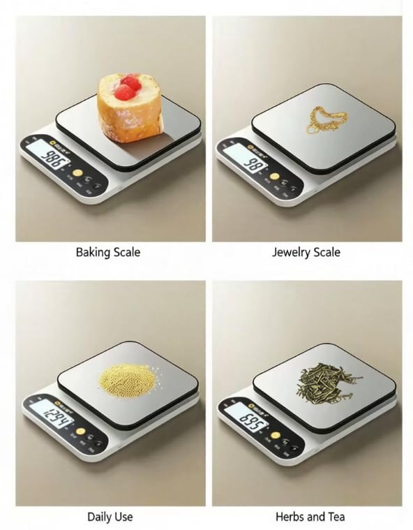 Digital Kitchen Scale, Coffee Food Scale with 0.1g High Precision, 5kg/11lb Multifunction Cooking Scale with Stainless Steel Top, Tare Function, Battery Powered for Baking and Cooking (10kg)