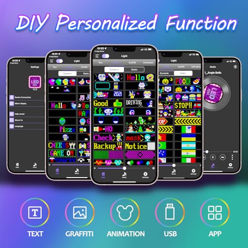Image of FAHKNS Programmable LED Sign Matrix Panel, Flexible Bright Advertising Scrolling LED Sign, Bluetooth App Control LED Sign for Car Shop Store Advertising Party Bar, 7''x3''