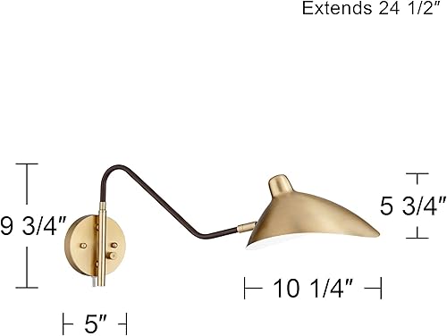Miniatura 4 de 360 Lighting Colborne - Juego de 2 lámparas de pared modernas de mediados de siglo con brazo oscilante de latón antiguo, color dorado y negro,