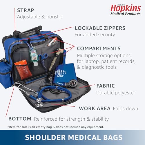 Hopkins Medical Products Mark V Shoulder Bag, HIPAA Compliant Lockable Zippers for Security, Adjustable Straps and Reinforced Bottom, Fold-Down Compartment for Easy Access, 13x11.25x7.5 inch, Navy3